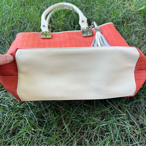 Treesje Orange Woven Leather Cream Tassel Large Organizer AWO-3032 Tote Bag - Picture 14 of 16